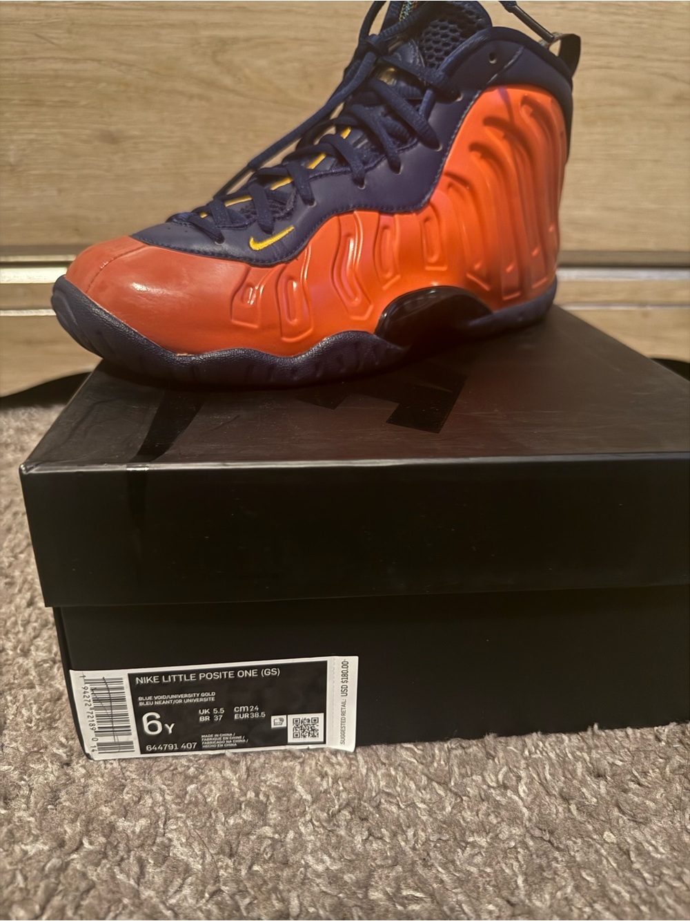Nike Kids Foamposite One Orange Navy Sneakers